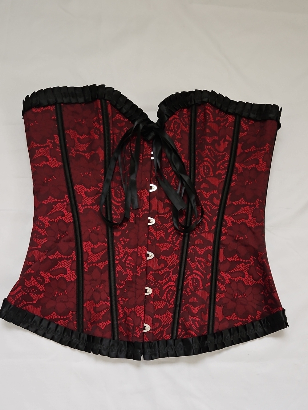 Red Lace Overbust Corset with Black Trim